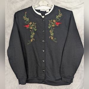 Allison Lane 1X Cardinal Sweatshirt Cardigan Black With White Collar